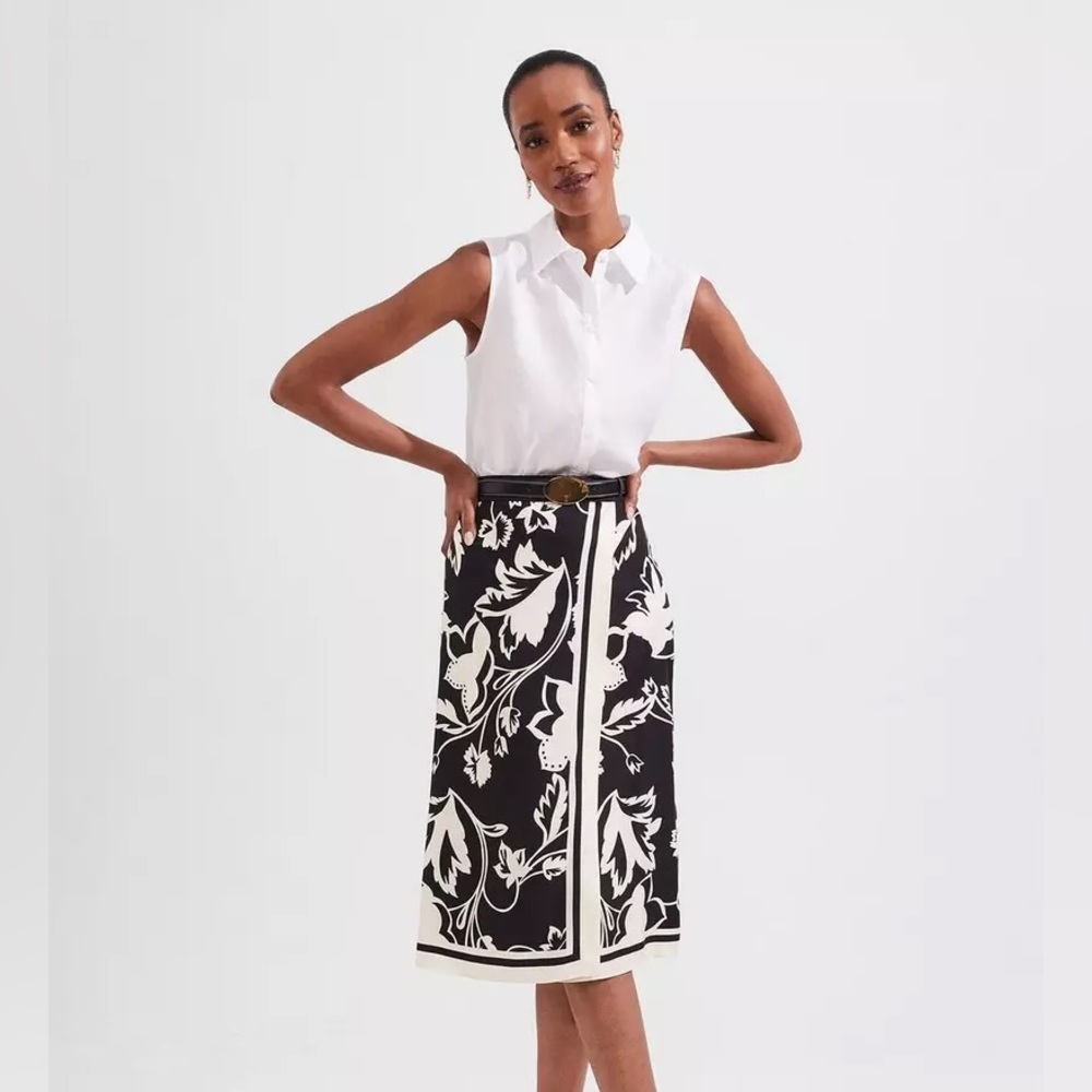 Hobbs Brigitte Midi Skirt Black Cream Size 6 – Sarong Style, Sustainable Viscose